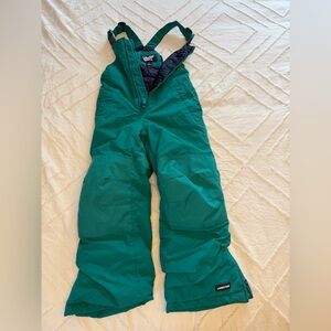 Lands End snow bib Size 4 in Teal color — adjustable straps & grown along seams